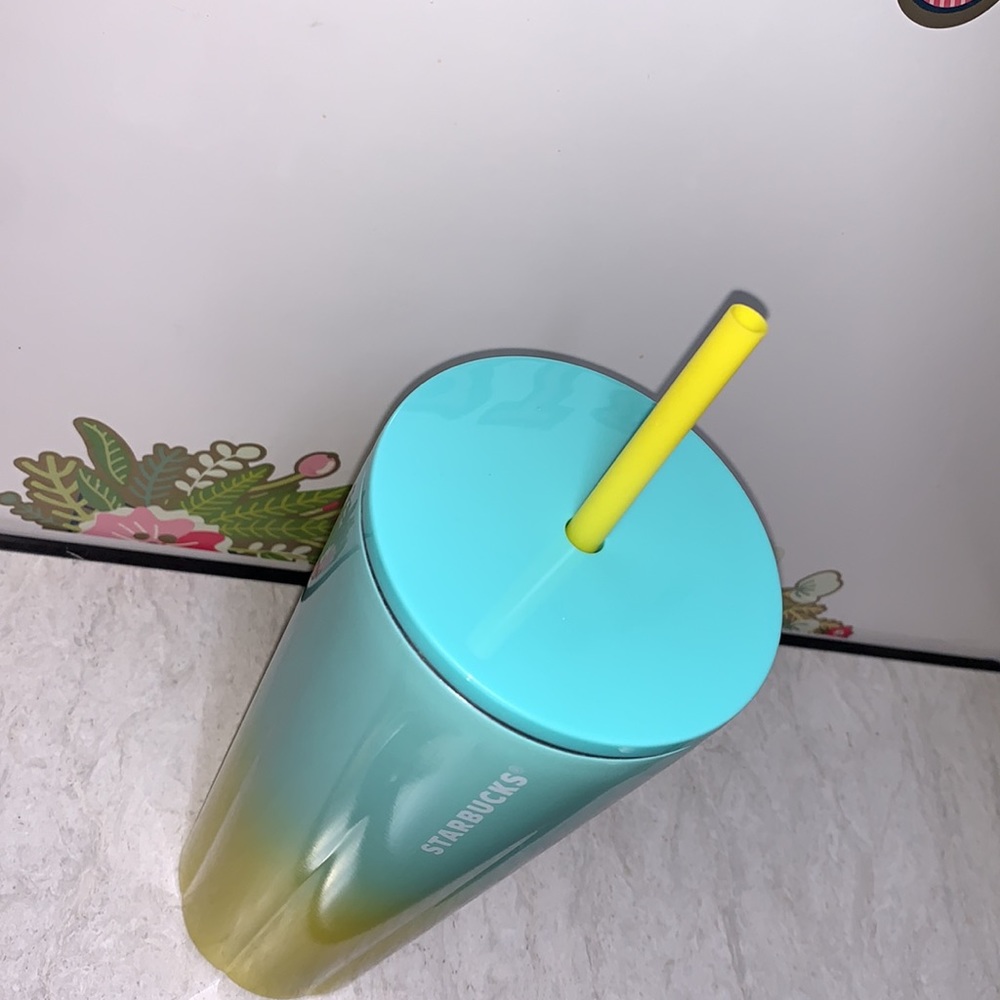 NEW STARBUCKS YELLOW & TEAL TUMBLER - Picture 4 of 5